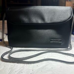 CHANEL Parfum Black Satin Makeup Clutch w/ Add on Black Metal Chain Strap GWP